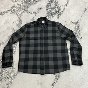 Faherty Mens Approx XXL Buffalo Plaid Flannel Shirt Black Gray Button Up